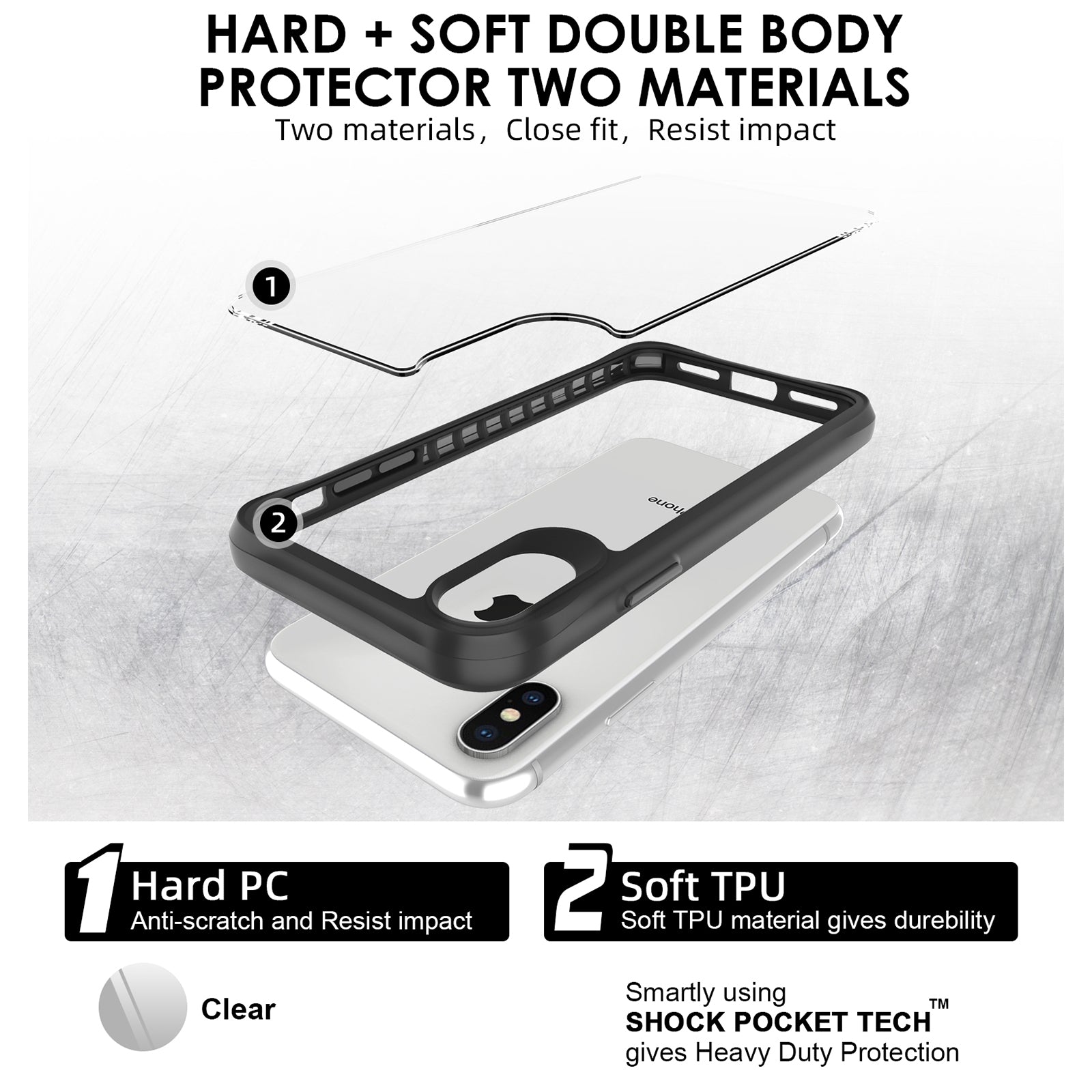 Combat X Mode Series for iPhone X / XS 5.8 inch Cell Phone Case Anti-scratch TPU+PC Back Cover - Black Combat X Mode Series for iPhone X / XS 5.8 inch Cell Phone Case Anti-scratch TPU+PC Back Cover - Black